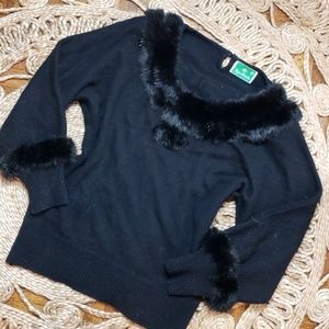 Vintage 1940s/50s Fur Trim Beautiful Kinit Sweater
